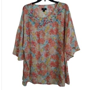 Jason Wu Floral Multicolor Embroidery Beaded Top Size XL